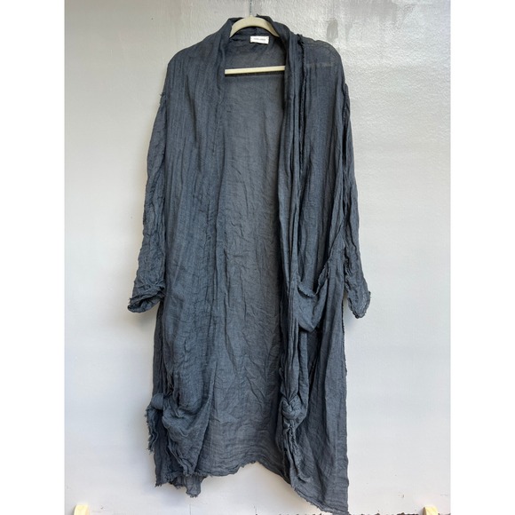 Krista Larson Linen Duster Cardigan Jacket One Size Gray Lagenlook Artsy Fall - Picture 1 of 10